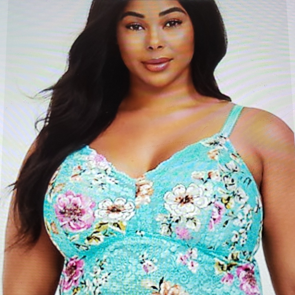 Turquoise blue floral & lace bralette